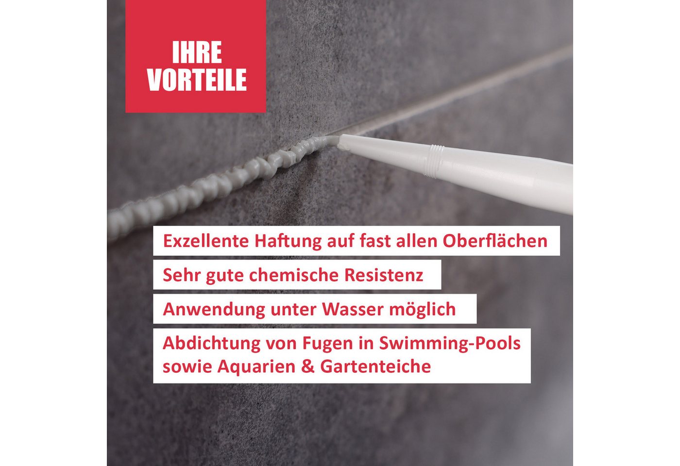 DICHTON Dichtstoff D.35W PU Abdichtung Fugendichtmasse, kunstharzgebunden, gebrauchsfertig, (elastische 1K Polyurethan Fugenabdichtung, Haftung auf Beton, Fliesen, Alu, Stahl, Glas, Kunststoff ©, 1-tlg., PU Abdichtung & Klebstoff), Dichtstoff in grau UV-stabil & lösemittelfrei Bild 5