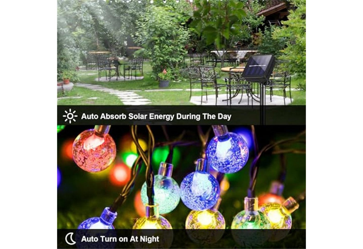 LQWELL LED Solarleuchte LED Kugeln Lichterkette Außen Solar Gartenleuchte, LED, Bunt, 10M 40LED 8 Modi 33FT IP65 Lichterkette Bild 3