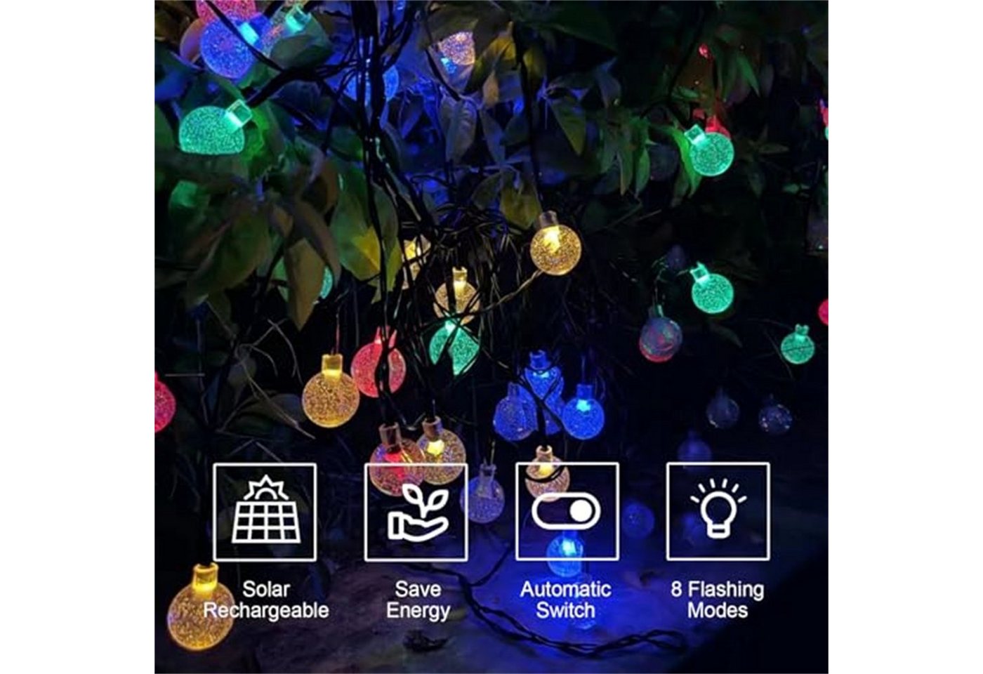 LQWELL LED Solarleuchte LED Kugeln Lichterkette Außen Solar Gartenleuchte, LED, Bunt, 10M 40LED 8 Modi 33FT IP65 Lichterkette Bild 4