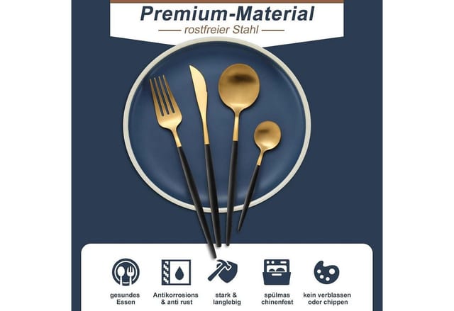 LuxusKollektion Besteck-Set Besteckset Edelstahl 6 Personen 30 teilig 30teilig schwarzes Gold