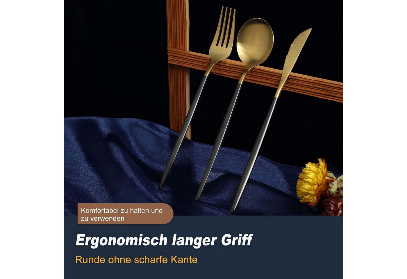 LuxusKollektion Besteck-Set Besteckset Edelstahl 6 Personen 30 teilig 30teilig schwarzes Gold Bild 2