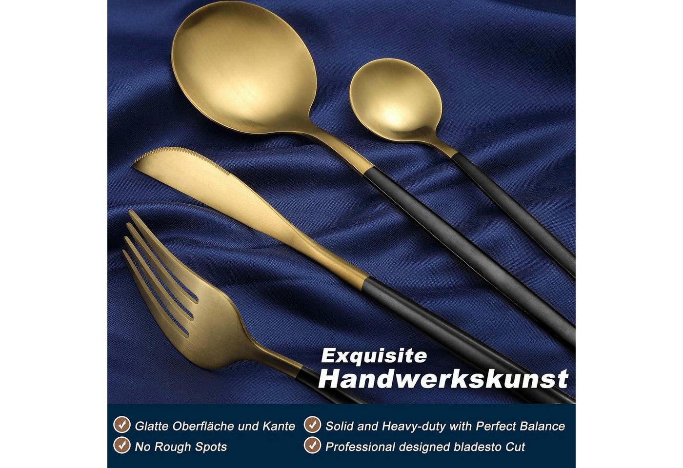 LuxusKollektion Besteck-Set Besteckset Edelstahl 6 Personen 30 teilig 30teilig schwarzes Gold Bild 3