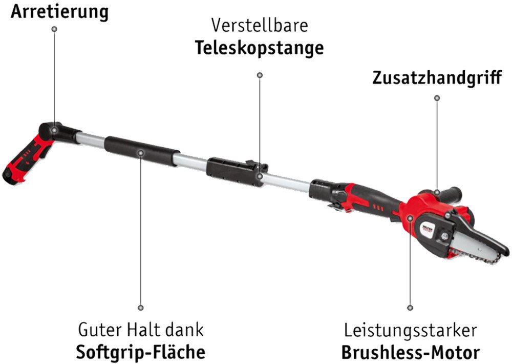 WALTER Akku-Kettensäge 12V Hochentaster Gehölzschneider Astsäge Kettensäge inkl. Akku, Schneller Wechsel zwischen Hochentaster und Kettensäge Bild 5