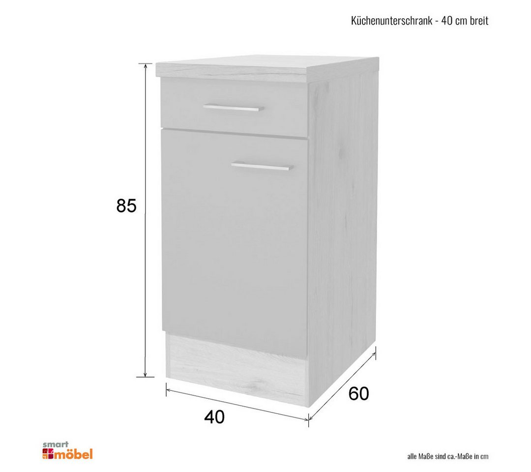 Flex-Well Unterschrank Küchenunterschrank - 40 cm breit - Buche – Namu