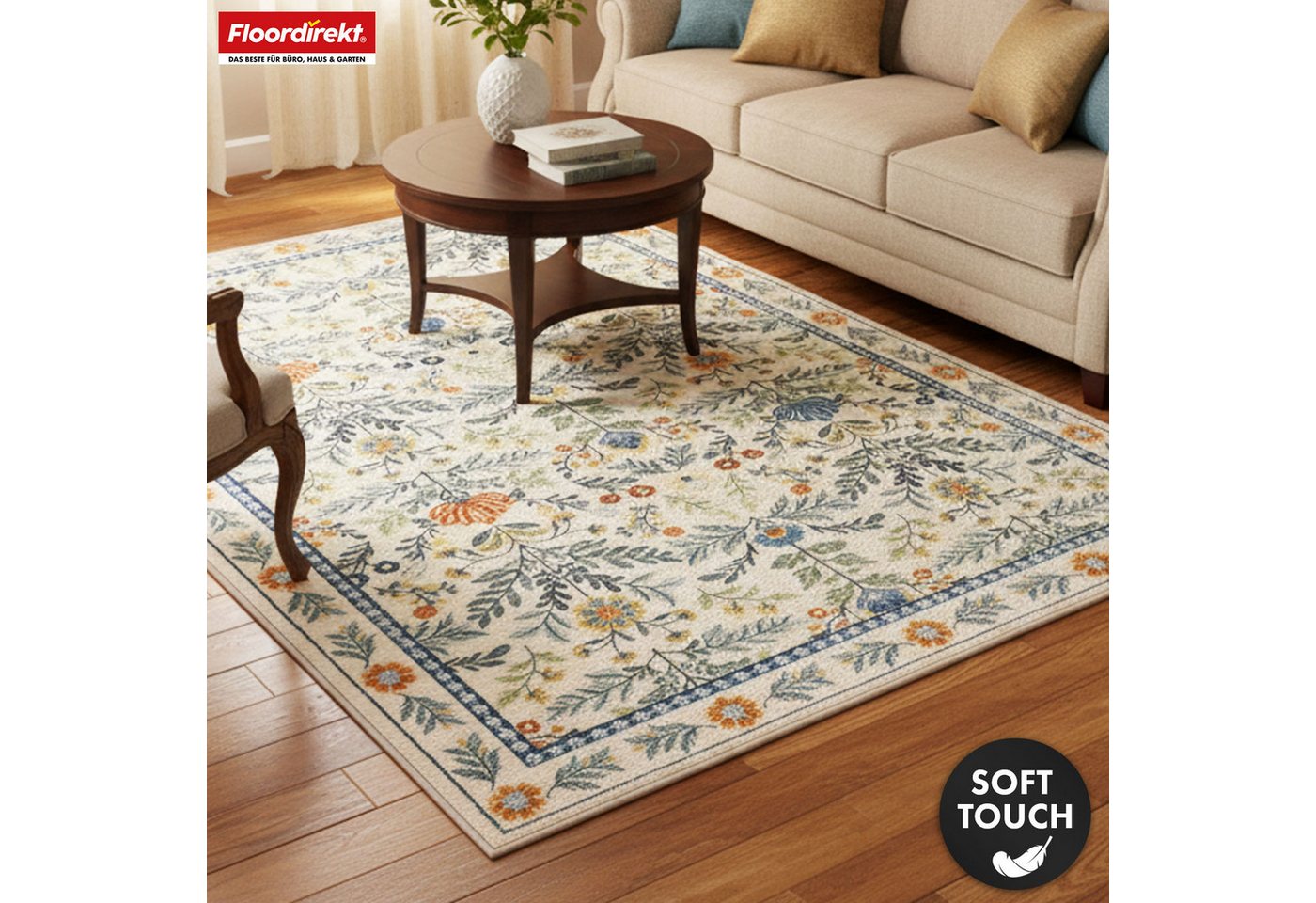 Floordirekt Orientteppich Orientalis klassischer orientalischer Wohnteppich mit Blumenmuster, rechteckig, rutschfest, pflegeleicht & strapazierfähig, angenehm sanfte Oberfläche