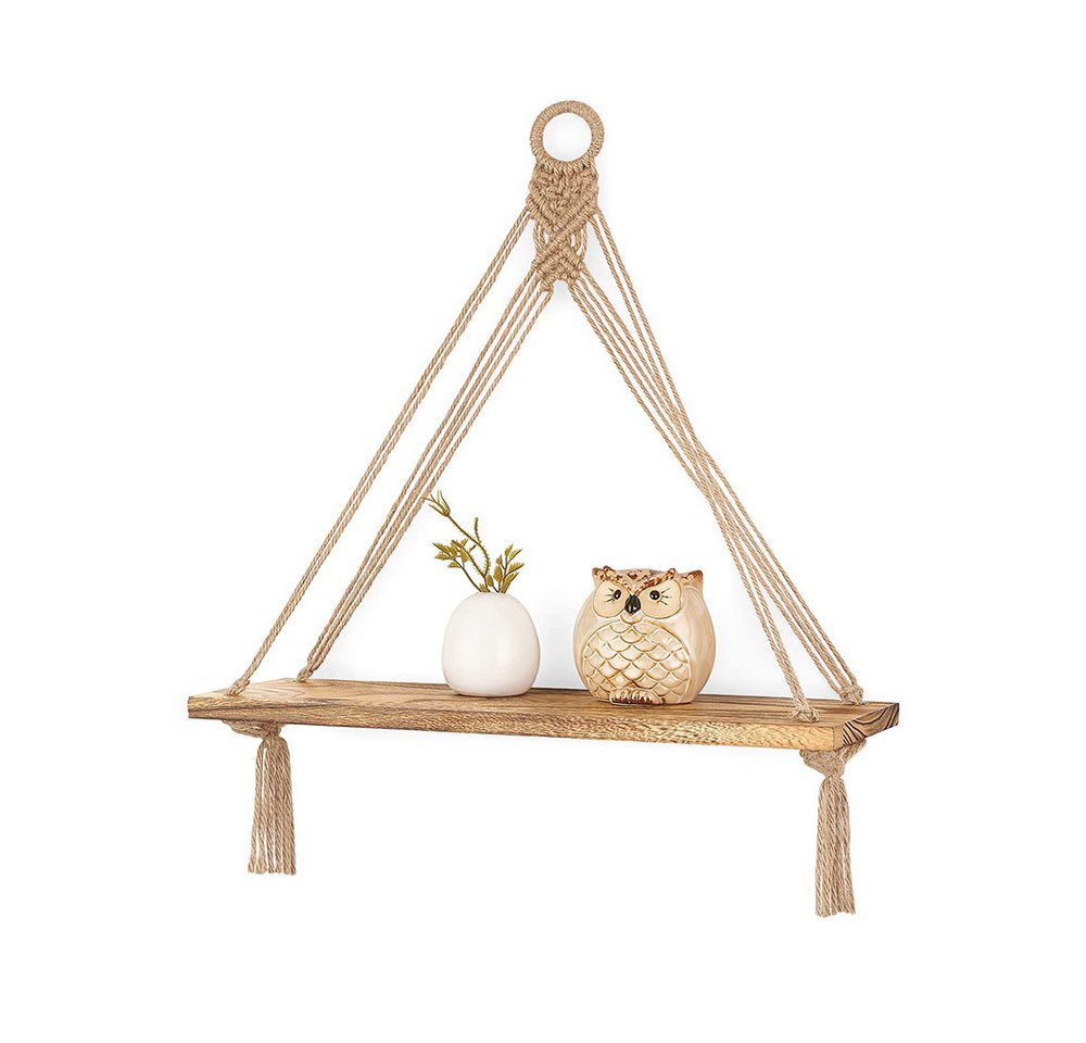 Agger Hängeregal Makramee-Hängeregal,Wandhalterung Dekohänger, Boho-Dekoratives Hängeregal, Baumwollseil, für Schlafzimmer,Wohnzimmer