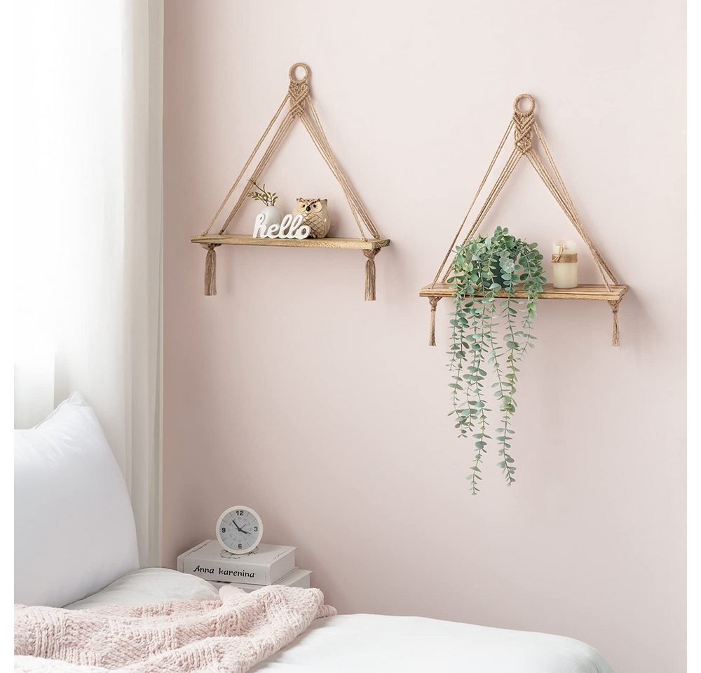 Agger Hängeregal Makramee-Hängeregal,Wandhalterung Dekohänger, Boho-Dekoratives Hängeregal, Baumwollseil, für Schlafzimmer,Wohnzimmer Bild 2