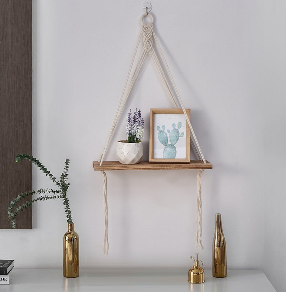 Agger Hängeregal Makramee-Hängeregal,Wandhalterung Dekohänger, Boho-Dekoratives Hängeregal, Baumwollseil, für Schlafzimmer,Wohnzimmer Bild 3