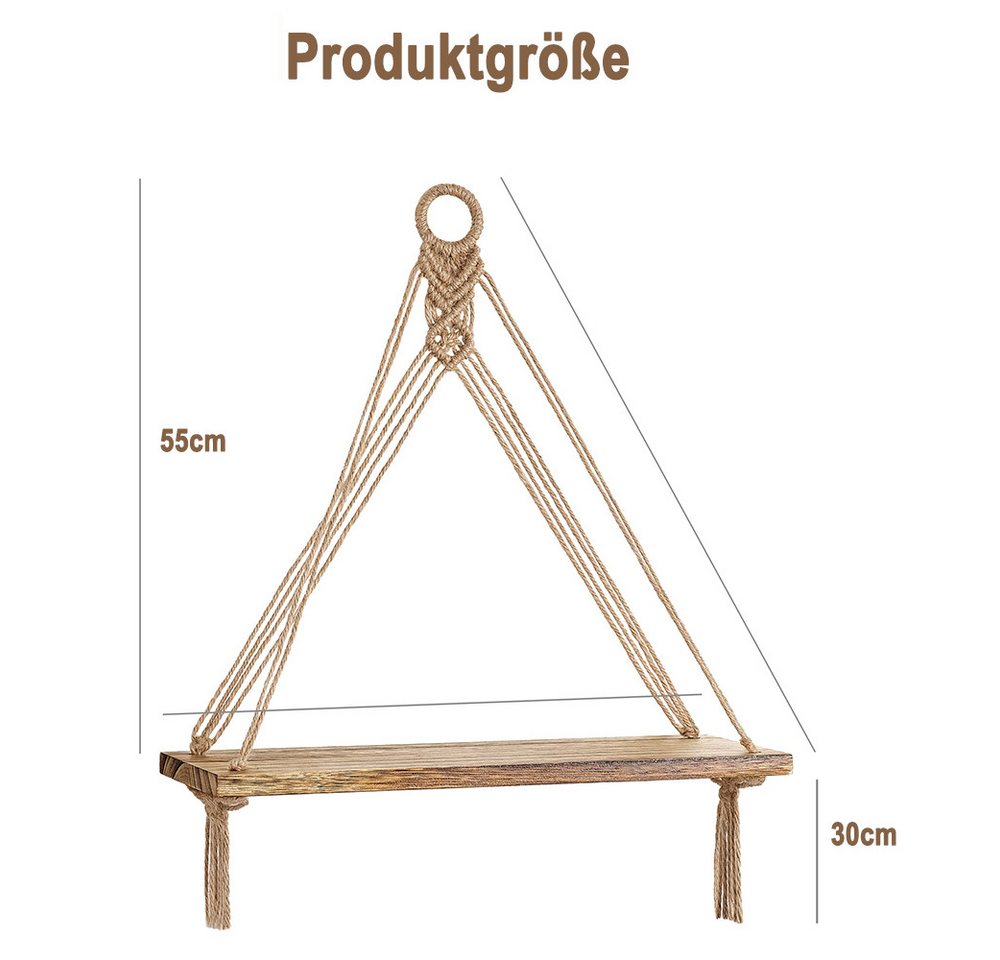 Agger Hängeregal Makramee-Hängeregal,Wandhalterung Dekohänger, Boho-Dekoratives Hängeregal, Baumwollseil, für Schlafzimmer,Wohnzimmer Bild 4