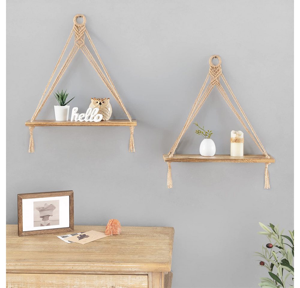 Agger Hängeregal Makramee-Hängeregal,Wandhalterung Dekohänger, Boho-Dekoratives Hängeregal, Baumwollseil, für Schlafzimmer,Wohnzimmer Bild 5