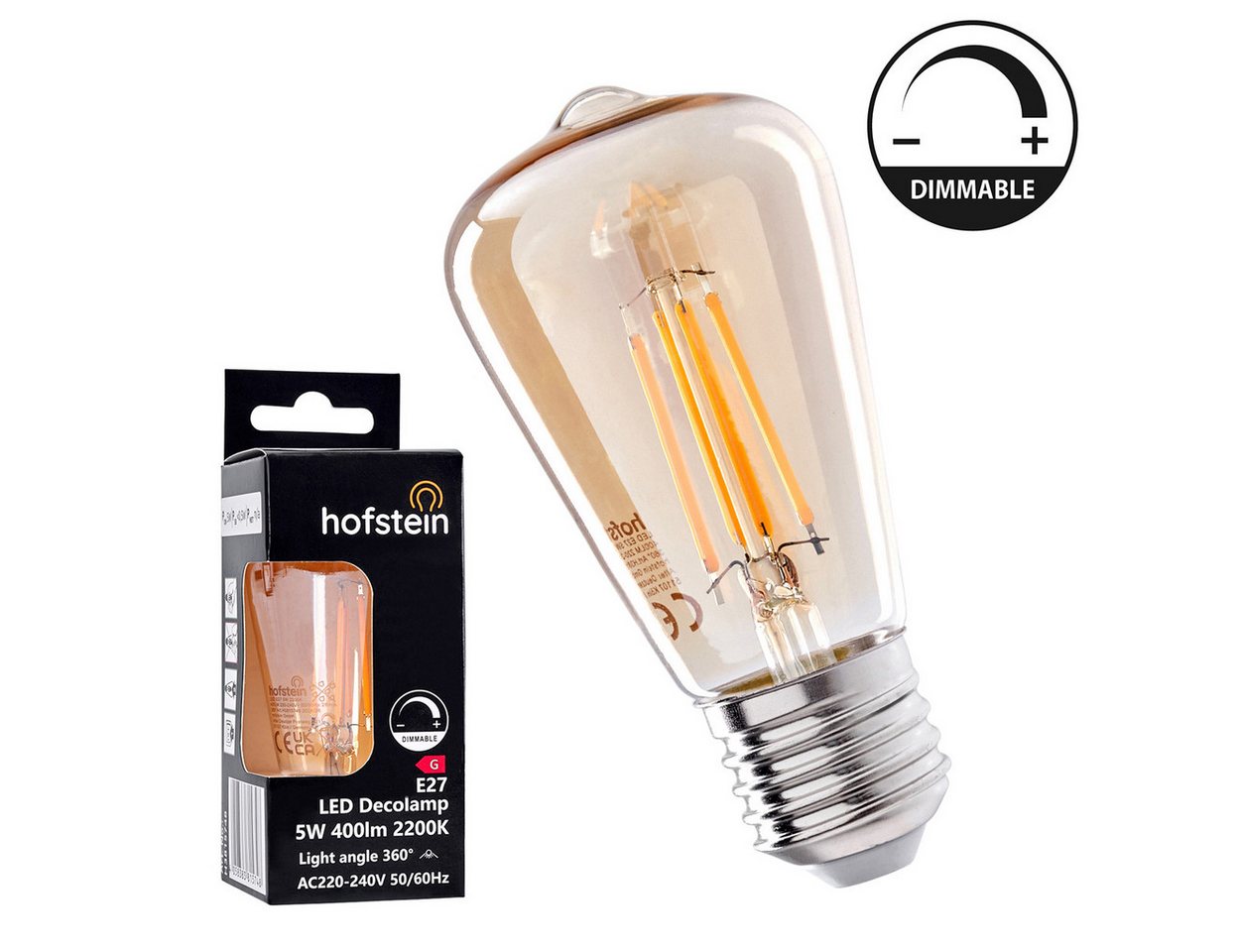 hofstein LED-Leuchtmittel 3er Set Glühbirne Extra Warmweiß 5 Watt 400 Lumen, E27, 2200 Kelvin, Filament Bild 3