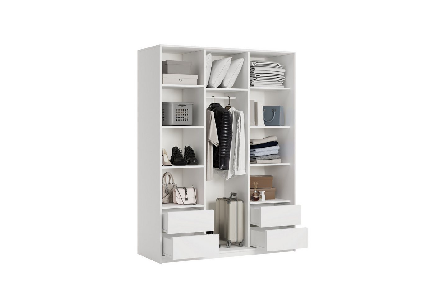 Masseno Schwebetürenschrank VARO 150 cm Kleiderschrank mit Spiegel 3 Türen und 4 Schubladen Weiß Bild 5