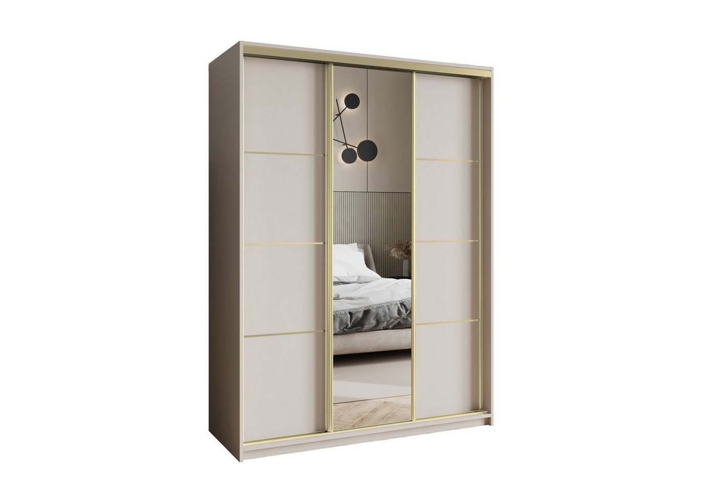 Masseno Schwebetürenschrank VARO 150 cm Kleiderschrank mit Spiegel 3 Türen Kaschmir Bild 2