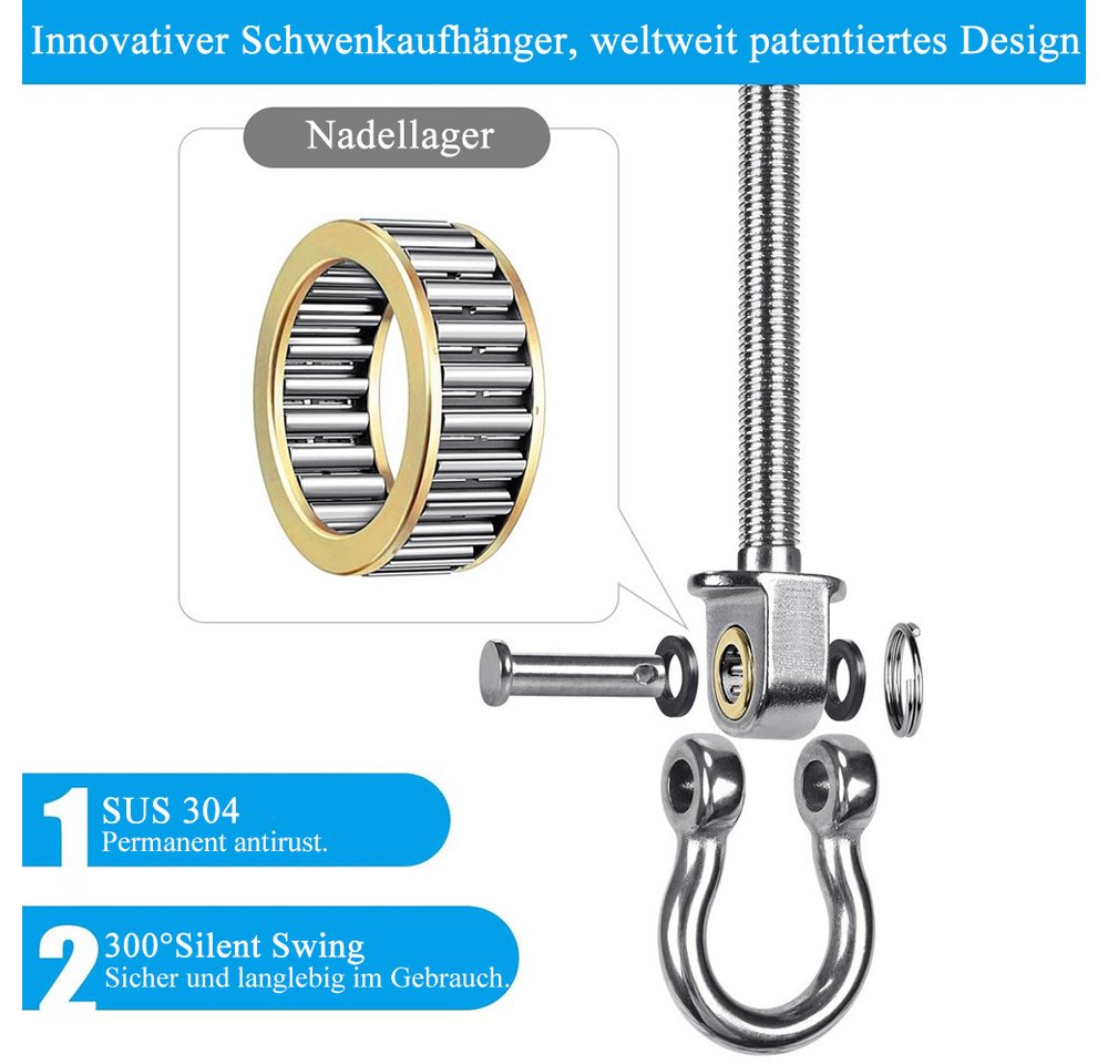 AFKSMILE Schaukelhaken 2 Stück Schaukelhaken Holzbalken Lager, 180mm Hängematte Befestigung , (2-St), M10 Schwerlast Hängesessel Aufhängung Betondecke Edelstahl Drehbar Bild 2