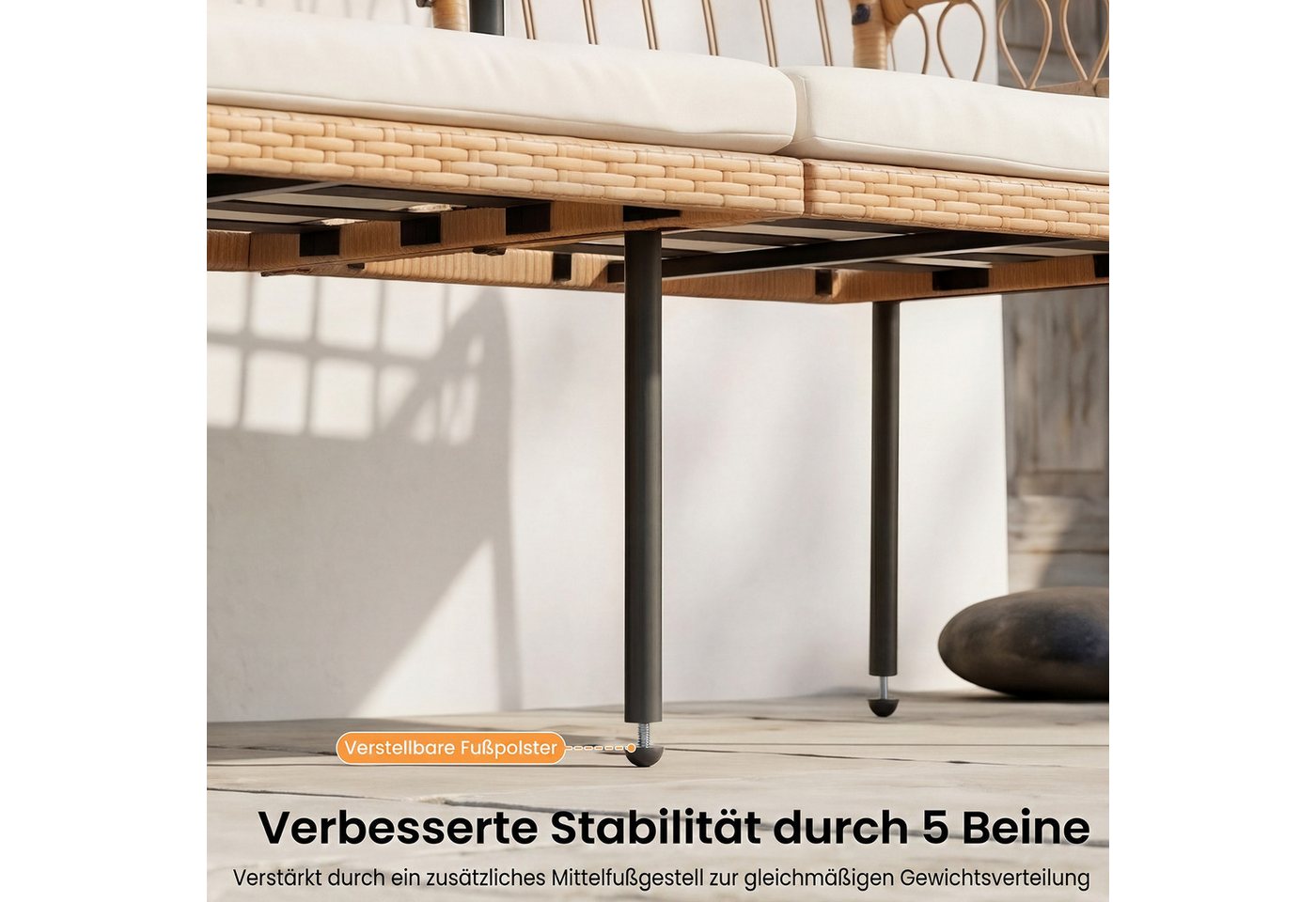 COSTWAY Balkonset, 2-Sitzer Gartenbank Polyrattan mit Hartglastisch, Kissen Bild 4