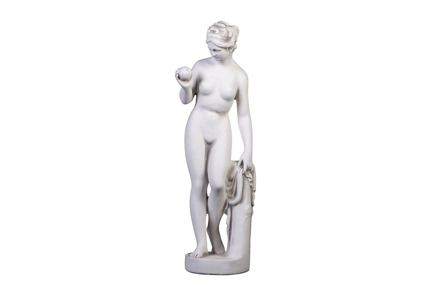 gartendekoparadies.de Gartenfigur Statue der Venus mit Apfel, Steinfigur, H. 59 cm, Grau, 9 kg, Frostsicher