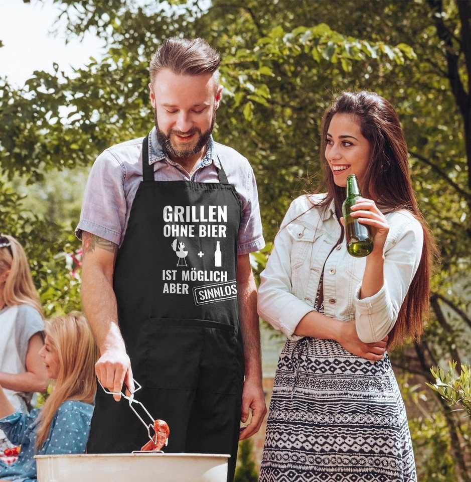 MoonWorks Grillschürze Grill-Schürze für Männer mit Spruch Grillen ohne Bier ist möglich aber sinnlos Grillen Baumwoll-Schürze Küchenschürze Moonworks®, mit kreativem Aufdruck Bild 4