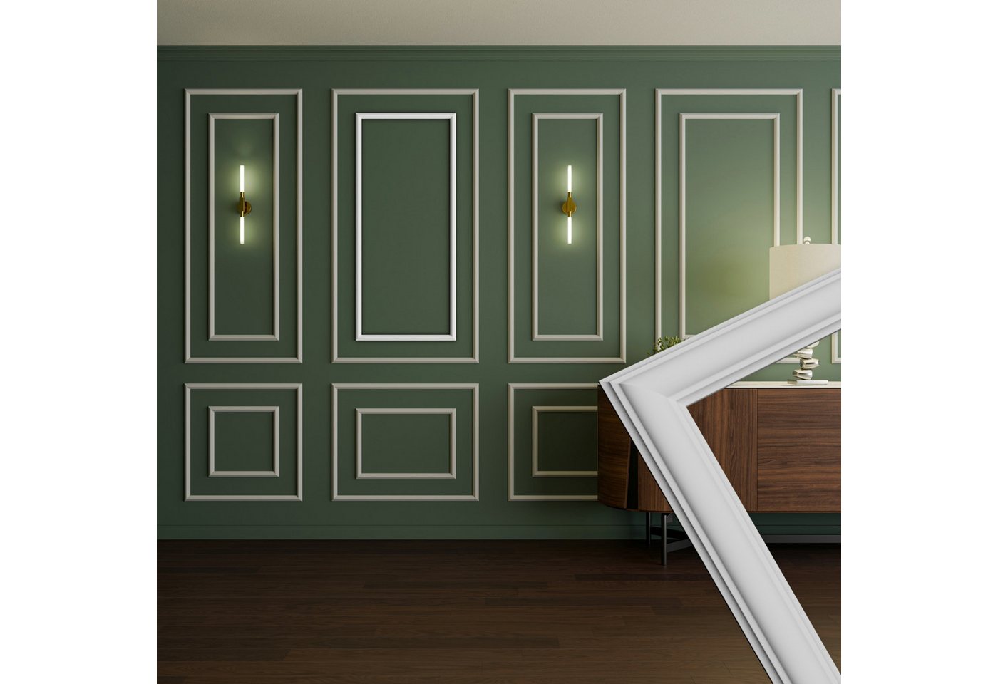 Hexim Stuckleiste RM01-K 116x51 cm, K - 116 x 51 cm, Wandrahmen Sets HDPS weiß - Auswahl an Größen für Wand, Decke, Bilder & Spiegel - Leichte Zierleistenlösung zur optischen Strukturierung großer Flächen (RM01-K 116X51CM) Bild 2