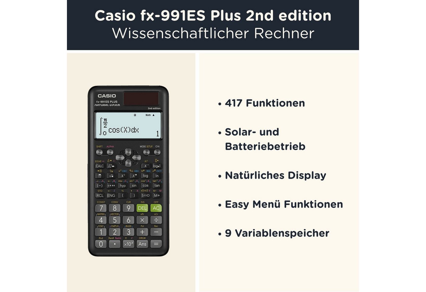 CASIO Taschenrechner fx-991ES Plus 2nd edition inkl. WYNGS Schutztasche Rot Bild 2