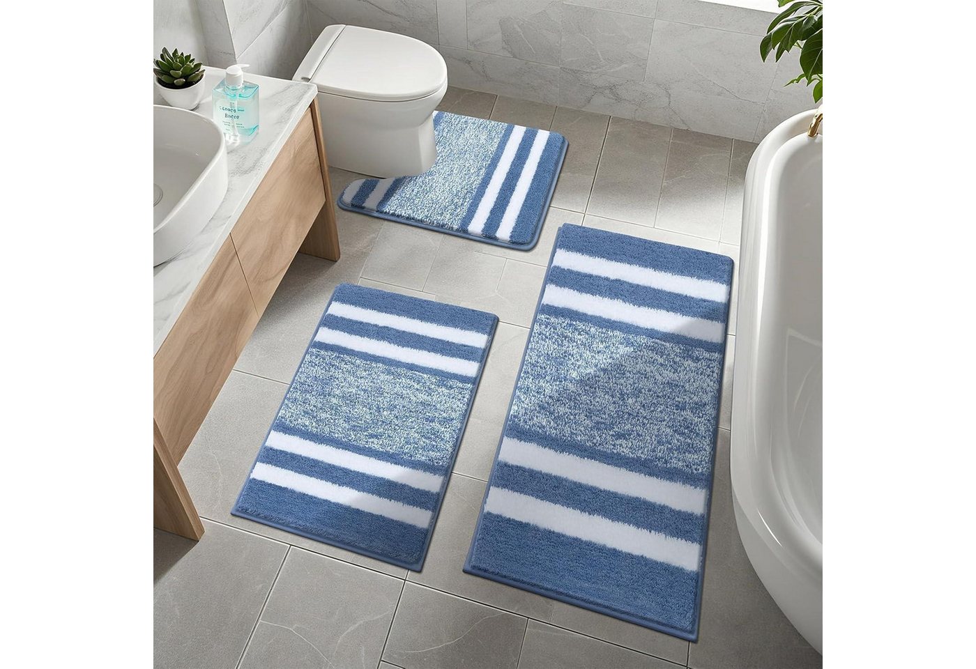 LuxusKollektion Fußmatte Badematten WC Vorleger Set Blau 50 x 80 + 50 x 120 + 50 x 60 cm Bild 3