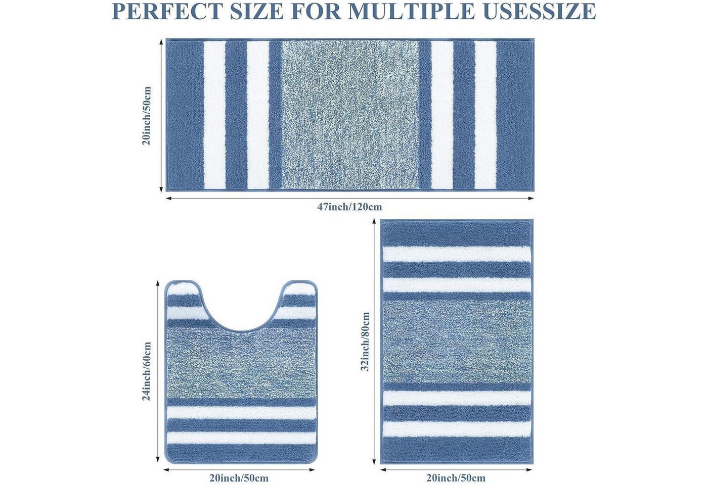 LuxusKollektion Fußmatte Badematten WC Vorleger Set Blau 50 x 80 + 50 x 120 + 50 x 60 cm Bild 5