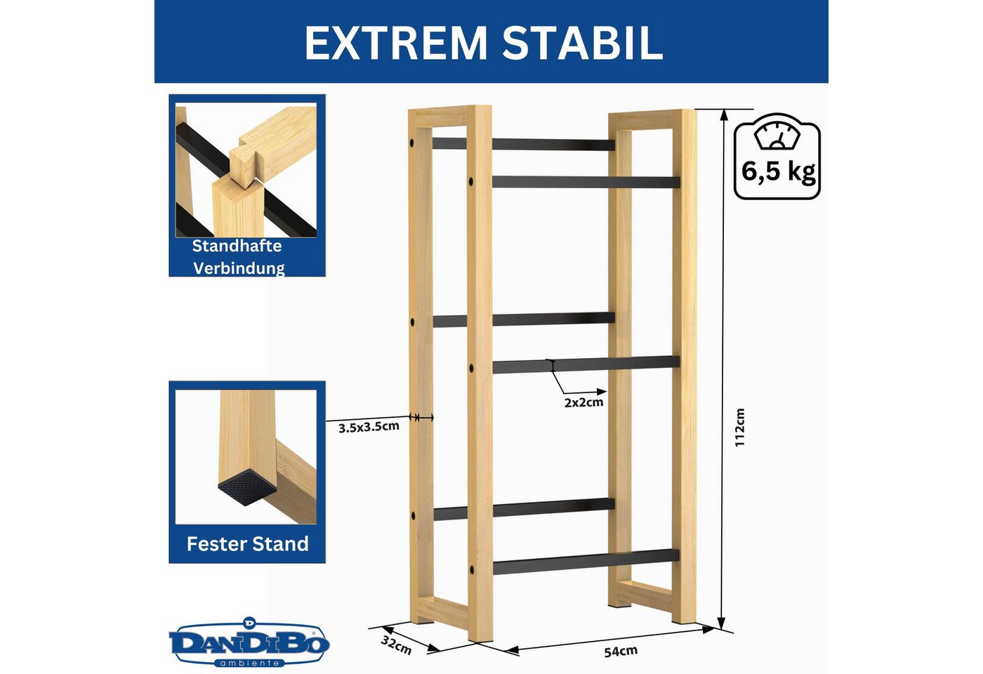 DanDiBo Standregal Getränkekistenregal für 3 Kisten aus Bambus und Metall Bild 5