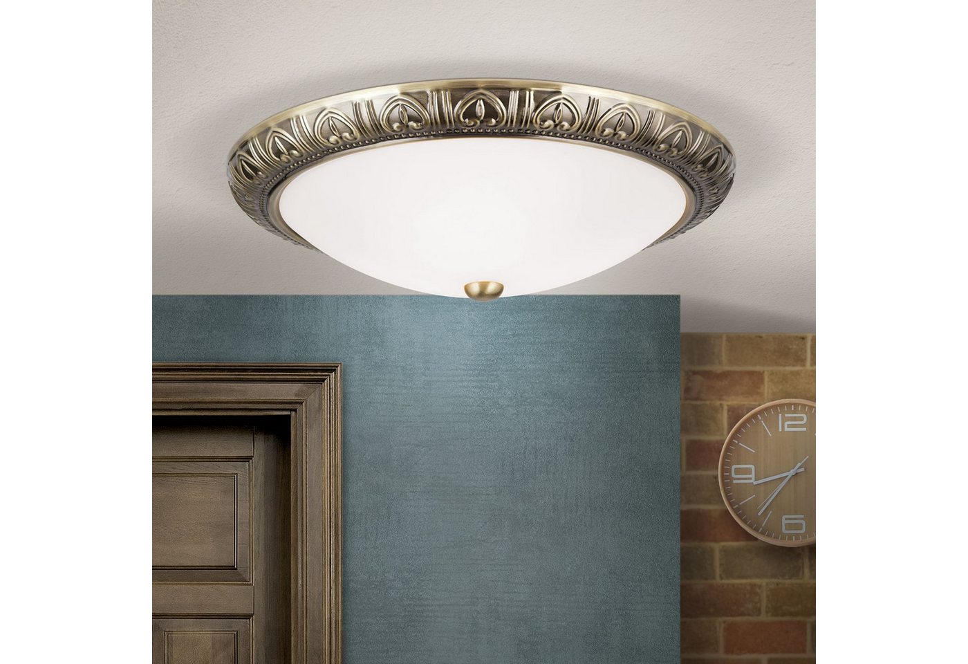 Licht-Erlebnisse Deckenleuchte HILDA, ohne Leuchtmittel, Metall Glas E14 D: 38 cm in Bronze Weiß 3-flammig rund Jugendstil Bild 2