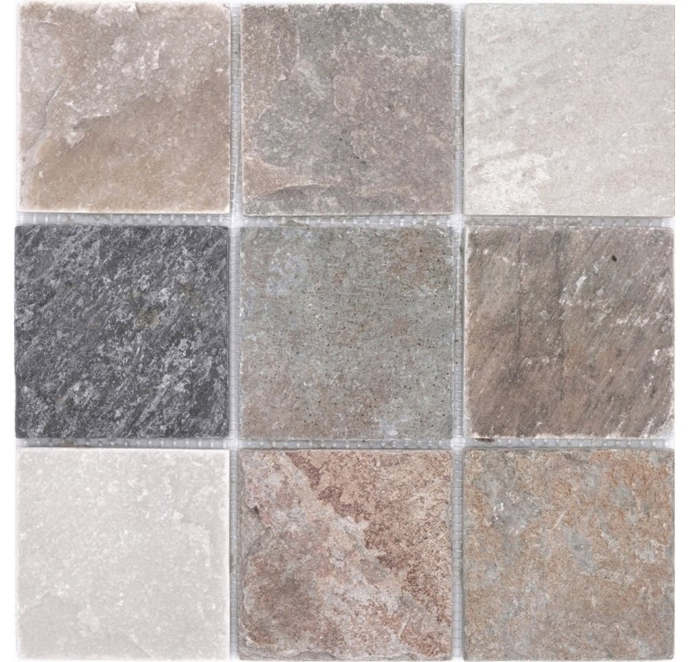 Mosani Mosaikfliesen Quarzit Naturstein Mosaik Fliese beige grau Wand Boden Dusche Bad