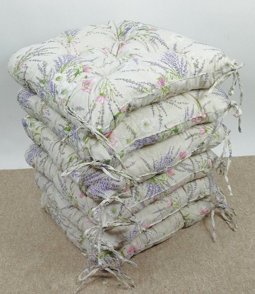 Rattani Sitzkissen 6 x Stuhlkissen/Sitzkissen Klara 42 x 42 cm Lavendel Bild 2