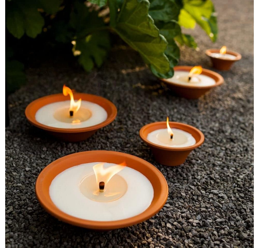 MichaelNoll Outdoorkerze Flammschalen 4 Stück - Outdoor-Kerzen Terracotta - für Garten - 13h