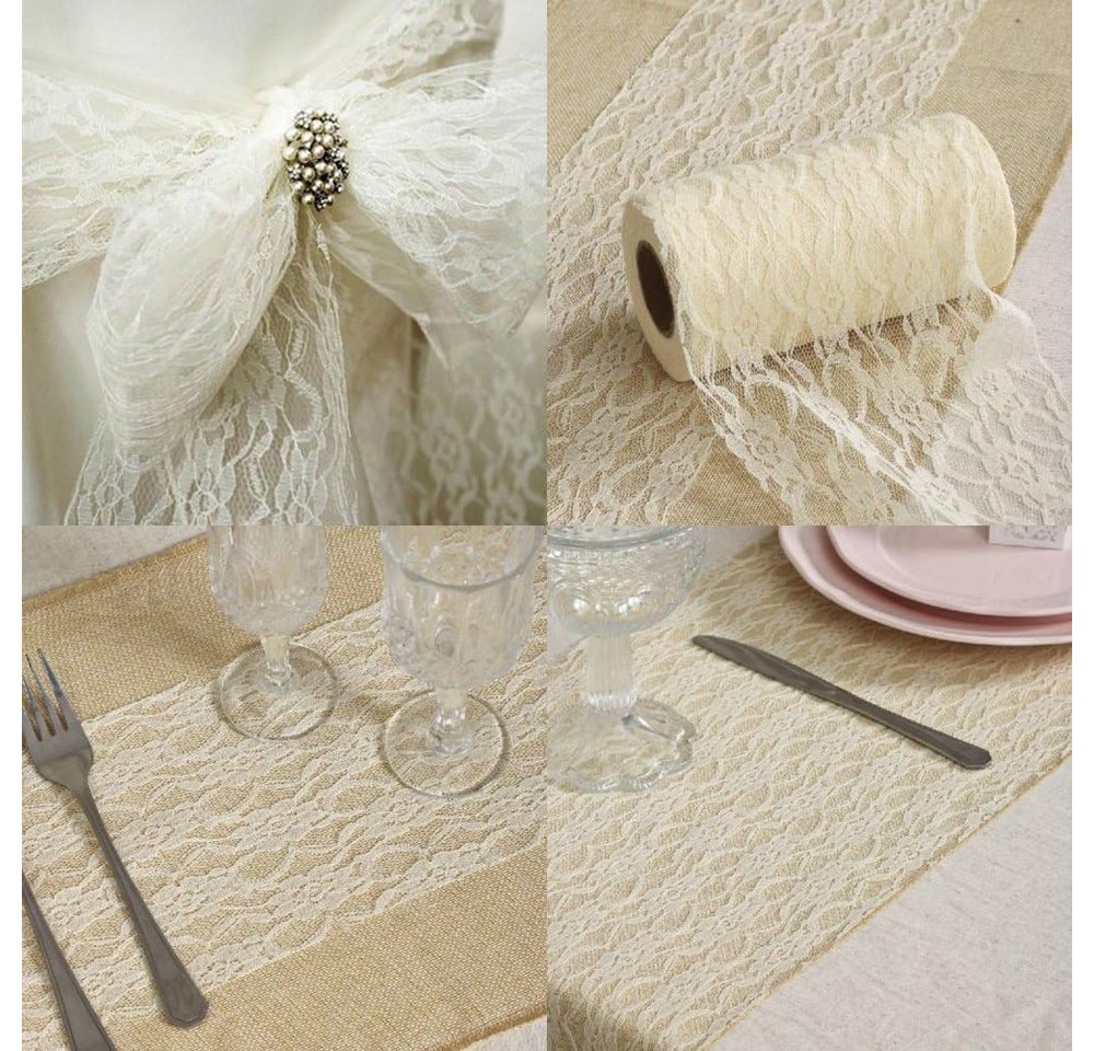 Diwzbyn Tischläufer Spitze Tischläufer Tischband Tischdecke Küche Esstisch Dekoration (15cm*22.8m), für Hochzeit Geburtstage Tischdekoration Kommunion Herbst Braut Bild 3