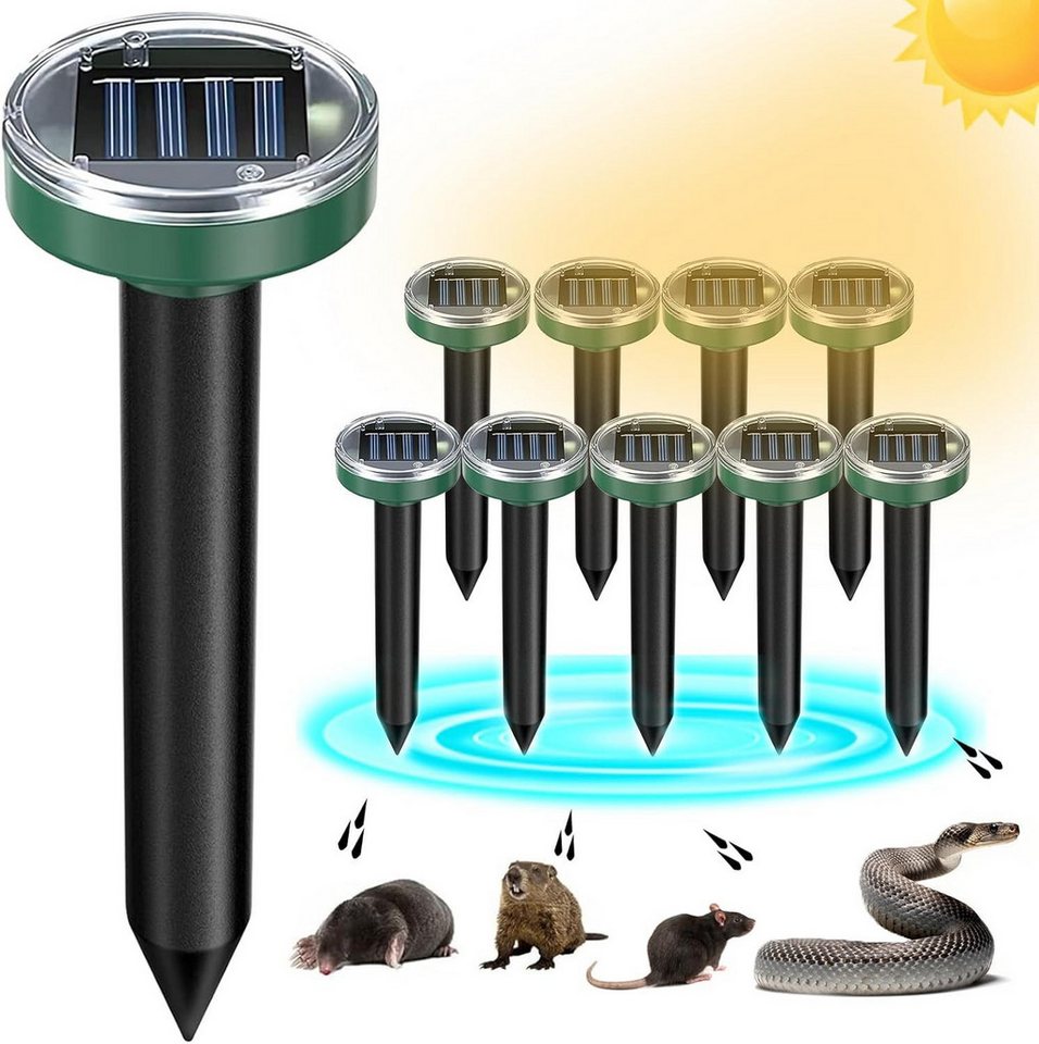 FELIXLEO Vibrations-Tierabwehr 4 Stück Solar Ultraschall Maulwurftreiber Wasserdicht Vertreibt, 8-tlg. Bild 4