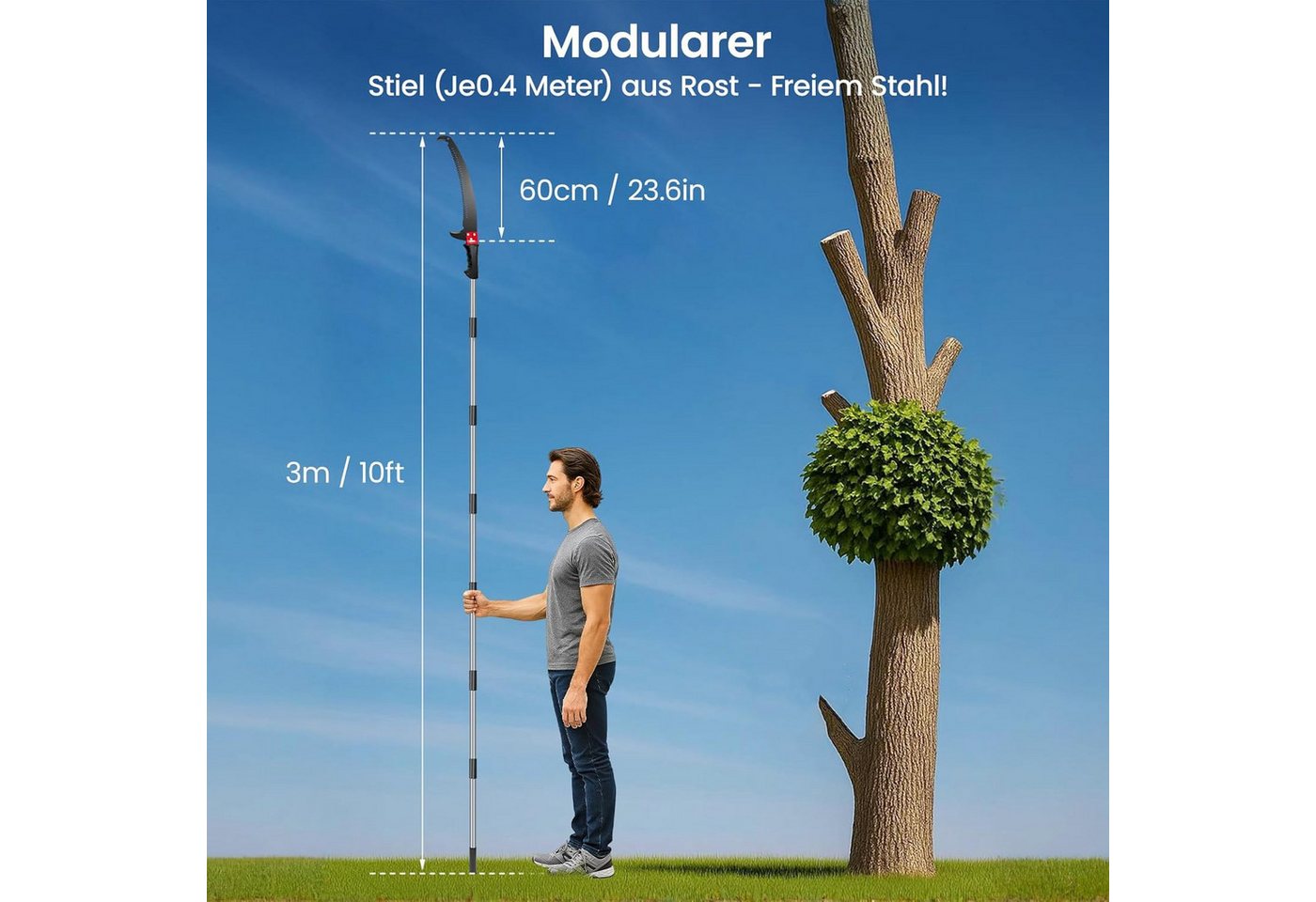 Youyijia Gartensäge Verlängerbare Stangensäge, 4,3m/3m Baumsäge mit Edelstahlsägeblatt