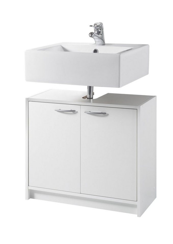 PREISBRECHER Waschbeckenunterschrank Smash aus MDF in Weiß matt mit 2 Türen. Abmessungen (BxHxT) 63x55x29 cm