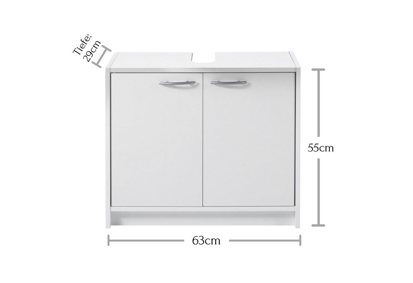 PREISBRECHER Waschbeckenunterschrank Smash aus MDF in Weiß matt mit 2 Türen. Abmessungen (BxHxT) 63x55x29 cm Bild 5