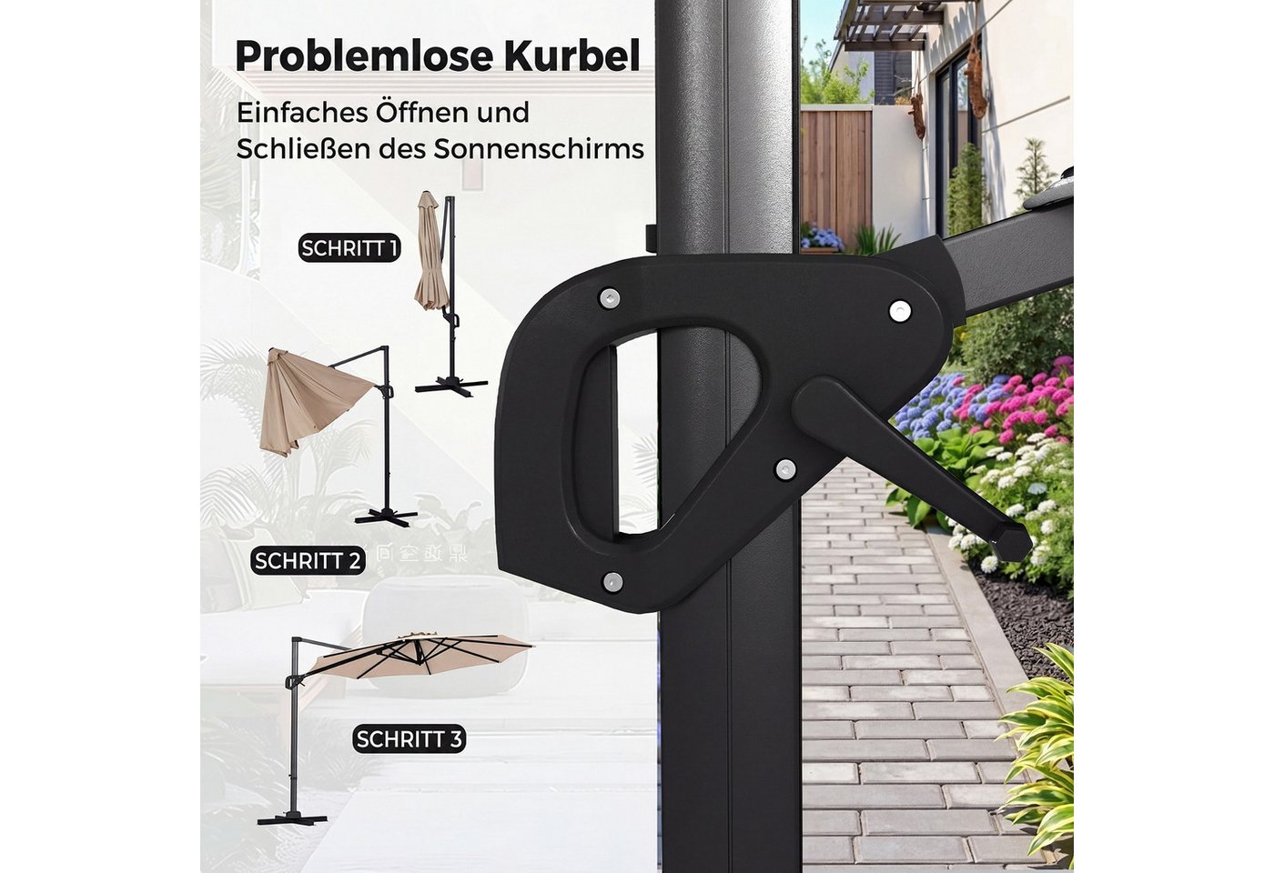 COSTWAY Sonnenschirm, 360° drehbarer Ampelschirm, Gartenschirm Alu Bild 2