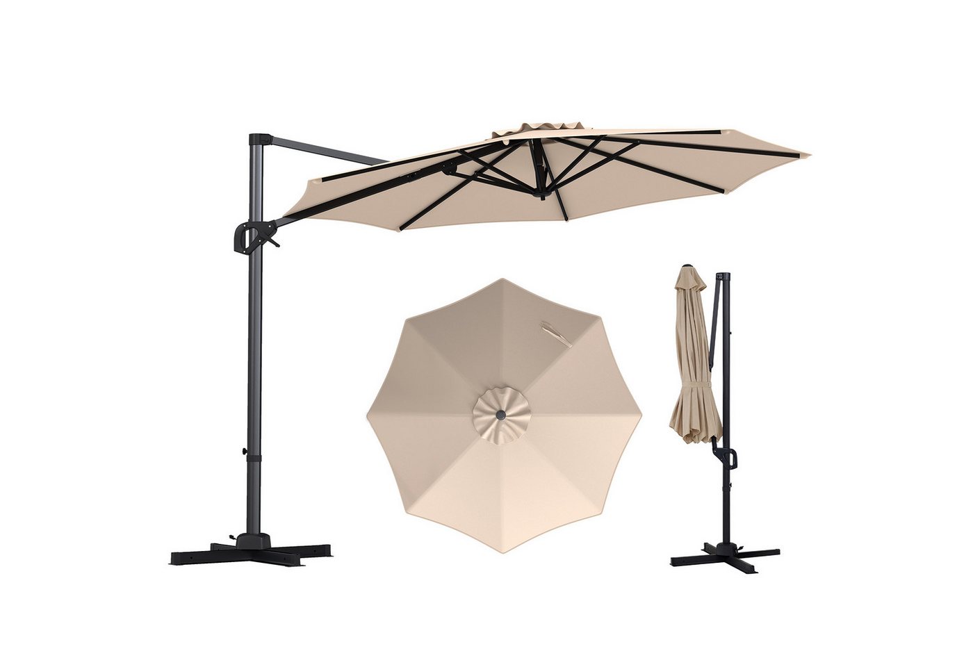 COSTWAY Sonnenschirm, 360° drehbarer Ampelschirm, Gartenschirm Alu Bild 3