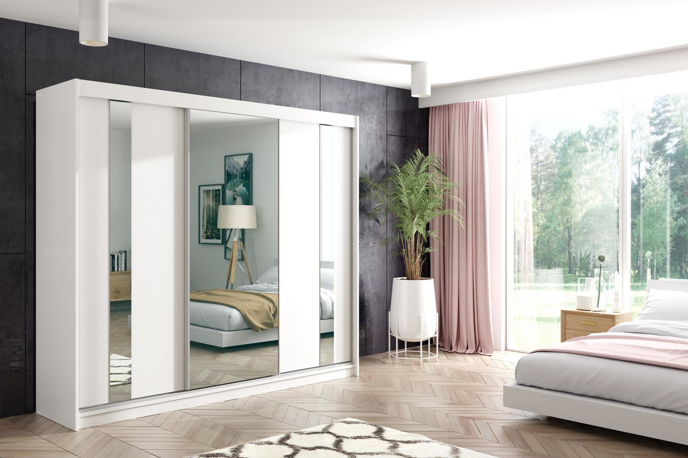 ALTDECOR Schiebetürenschrank GRACE (Kleiderschrank Garderobenschrank mit viel Stauraum Moderner Schrank) Spiegel Spiegeltüren Vielseitiger Schwebetürenschrank LED Beleuchtung Bild 3