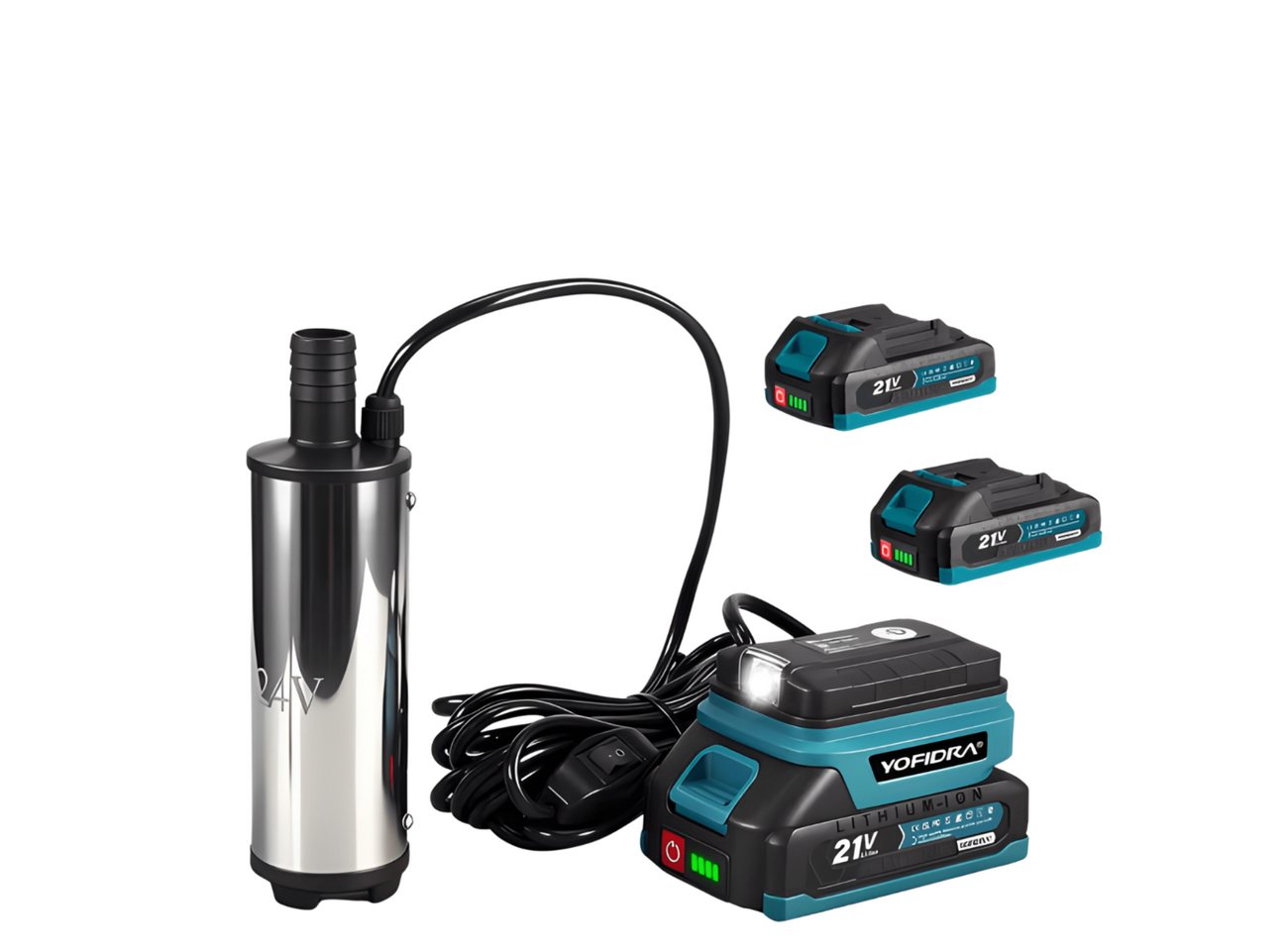 Yofidra Wasserpumpe 50–80 l/min elektrische Wasserpumpe, kabellose Entwässerungspumpe, Effizienter 60-W-Kupfermotor, Kompaktes, leicht transportierbar
