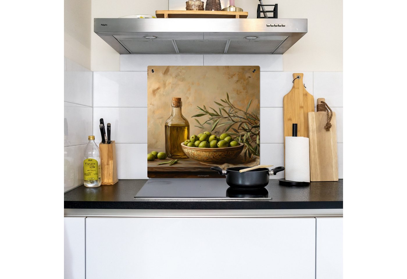 KitchenYeah Küchenrückwand Oliven - Stilleben - Vintage, (1-tlg), Kochfeld Abdeckung Ceranfeld, Induktionsschutzmatte, 58x59 cm Bild 2