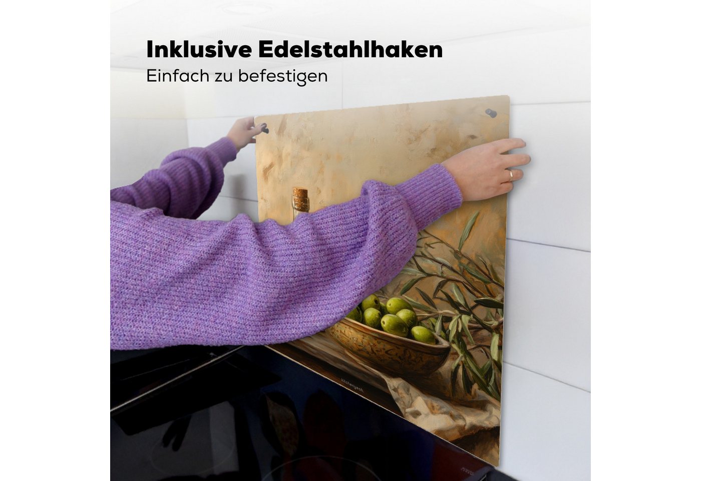 KitchenYeah Küchenrückwand Oliven - Stilleben - Vintage, (1-tlg), Kochfeld Abdeckung Ceranfeld, Induktionsschutzmatte, 58x59 cm Bild 3