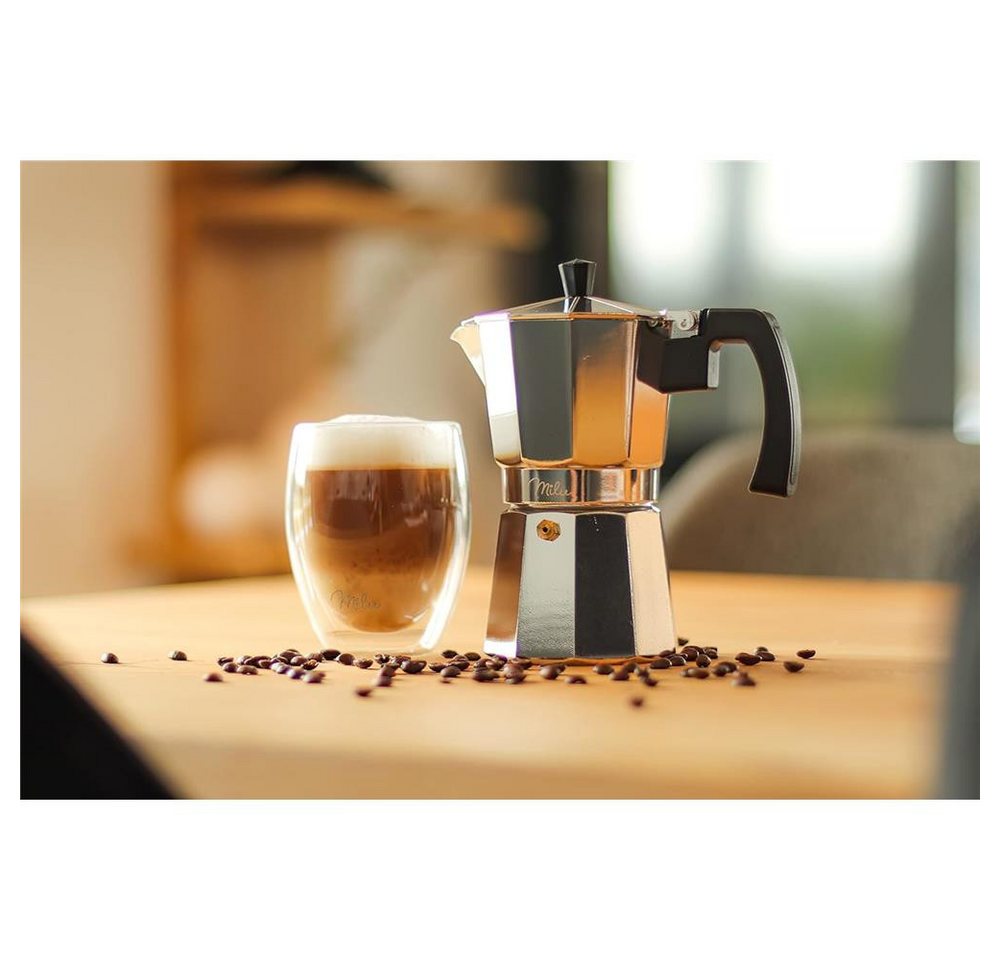 Milu Espressokocher, Mokkakanne, 6 Tassen, 300ml, Espressokanne, silber