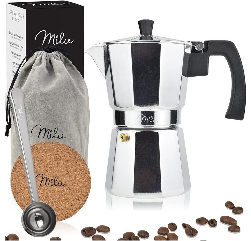 Milu Espressokocher, Mokkakanne, 6 Tassen, 300ml, Espressokanne, silber Bild 2