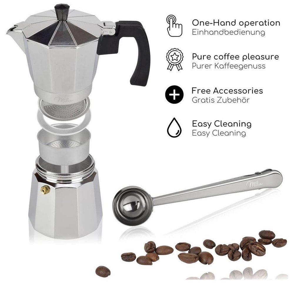 Milu Espressokocher, Mokkakanne, 6 Tassen, 300ml, Espressokanne, silber Bild 4