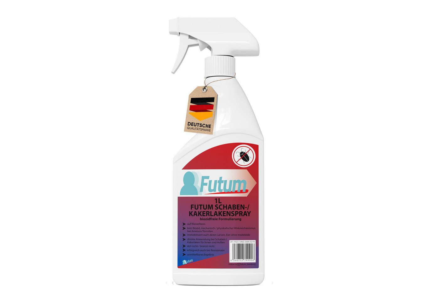 FUTUM Insektenspray Kakerlaken Spray Schaben Spray Küchenschaben Abwehr, 1 l, biozidfreie Formel, auf Wasserbasis, geruchsarm, brennt / ätzt nicht Bild 4