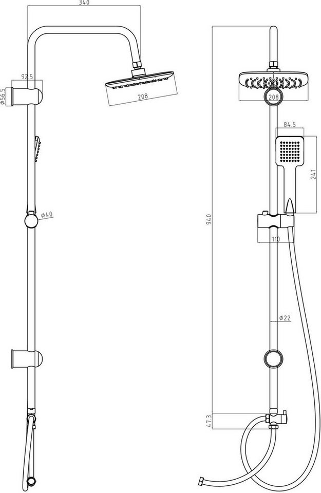 Vereg Duschsystem LUCCA, 1 Strahlart(en), Duschsäule in Chrom inkl. Kopf- und Handbrause, Kopfbrauseset Bild 3