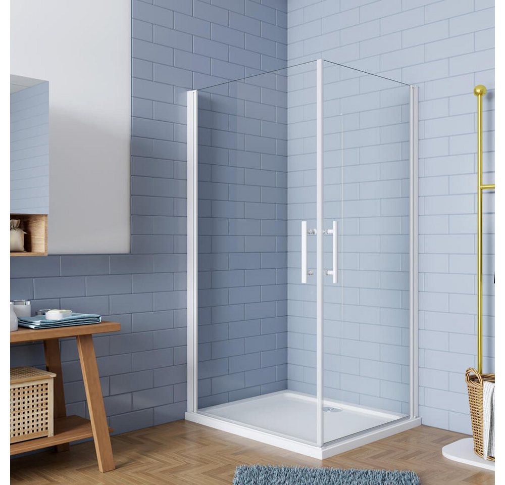 duschspa Eckdusche 185cm 5mm Eckeinstieg Duschkabine Duschabtrennung Schwingtür Duschtür, BxT: 70x70 cm, Einscheibensicherheitsglas, Sicherheitsglas, Set, ebenerdiger Einbau möglich