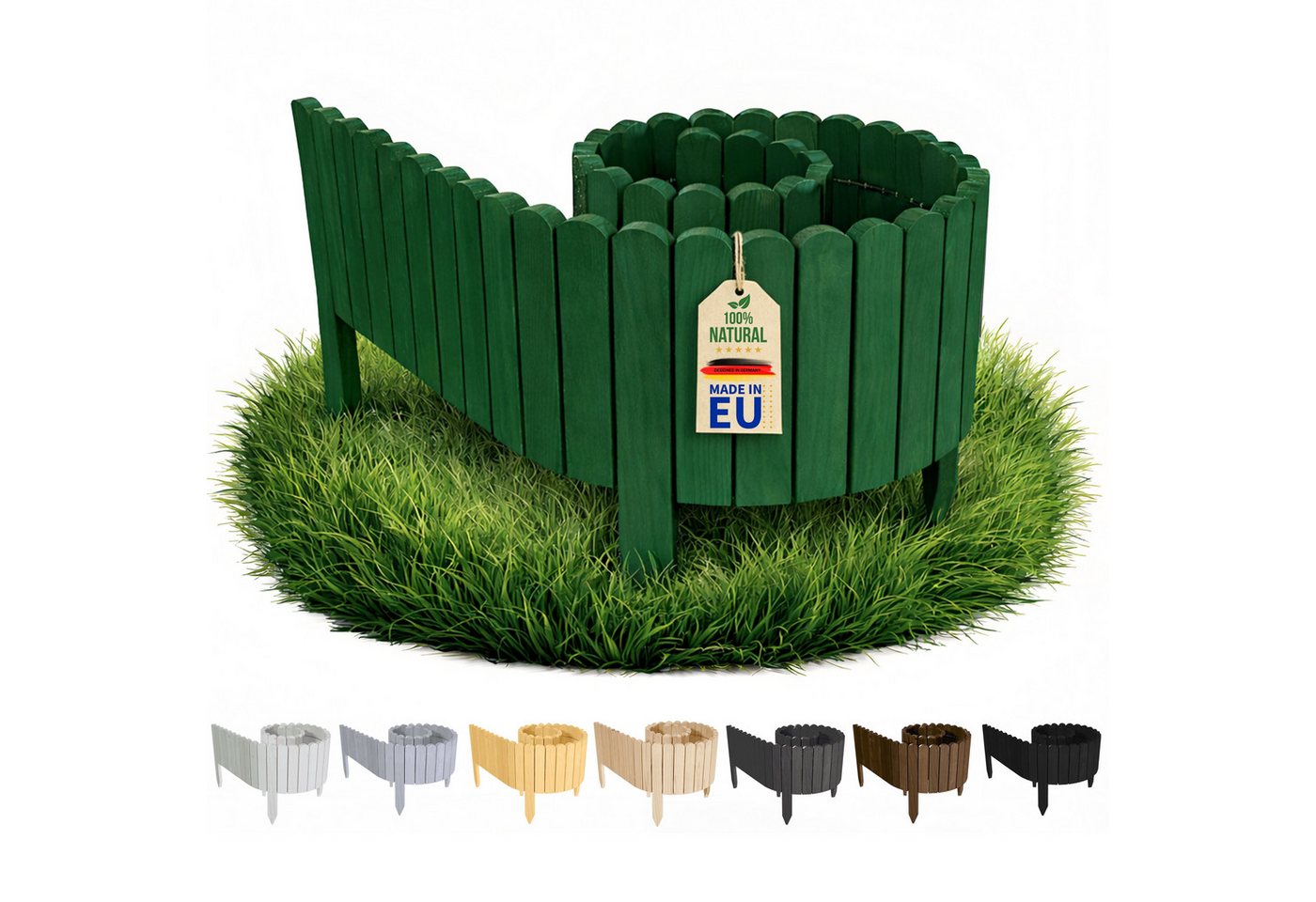 Floranica Palisade Rasenkante Holz Flexible Beeteinfassung Rollborder Gartenzaun, LxH: 200x10 cm, Dunkelgrün, Umzäunung für Garten Blumenbeeten Gemüsebeeten Rosen Bild 2