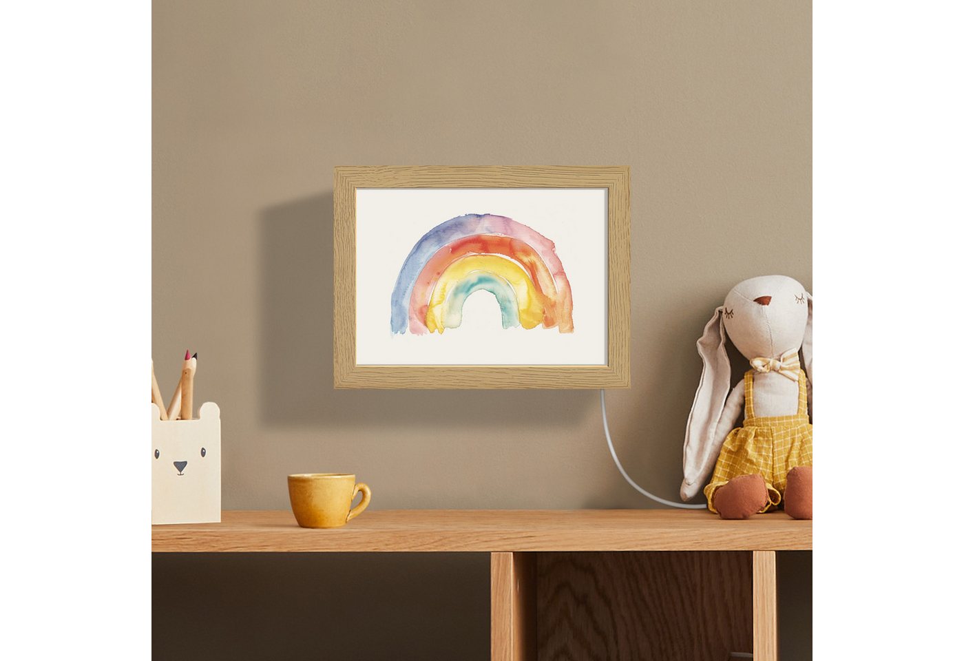 OnlyWow Wandleuchte Lightbox Regenbogen - Aquarell - Farbenfroh - Mädchen, Dimmbar, Farbwechsel, LED, Warmweiß, Kaltweiß, Neutralweiß Einstellbar, Wandlampe Innen, Dimmbar, mit Kabel, LED, Modern, Kinder Bild 2