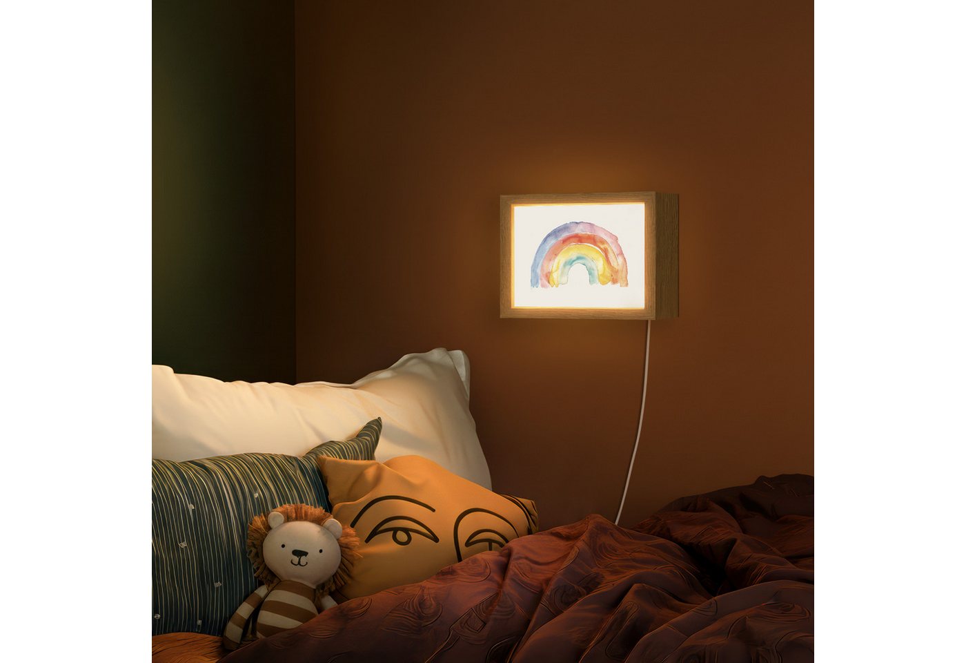 OnlyWow Wandleuchte Lightbox Regenbogen - Aquarell - Farbenfroh - Mädchen, Dimmbar, Farbwechsel, LED, Warmweiß, Kaltweiß, Neutralweiß Einstellbar, Wandlampe Innen, Dimmbar, mit Kabel, LED, Modern, Kinder Bild 3